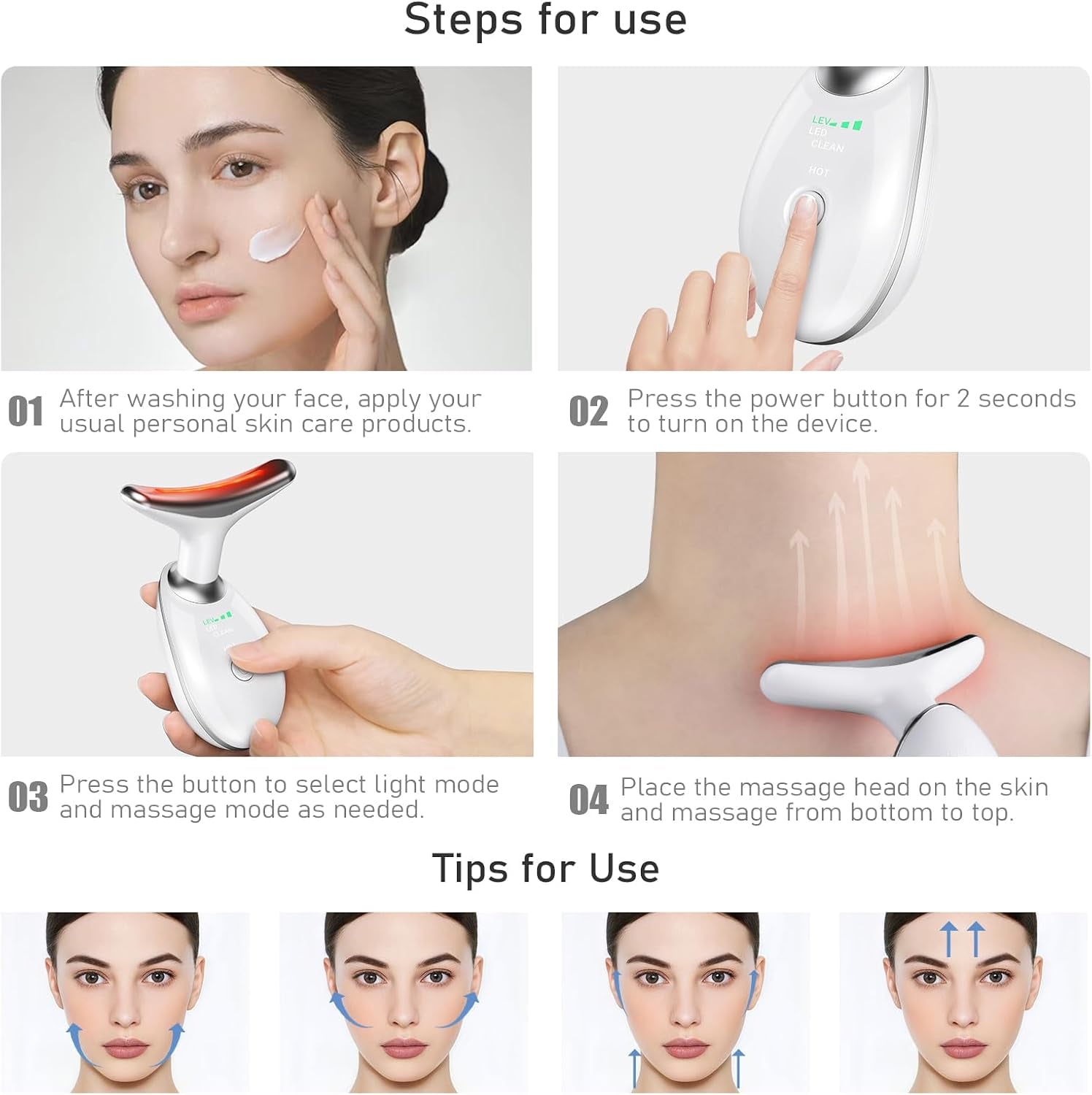 Face Neck Tool for Skin Care, Electric Neck Face Lifting Device for Wrinkle Removal (White)